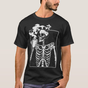 T-shirt Squelette Boire Café Amusant Crâne Hommes Femmes H