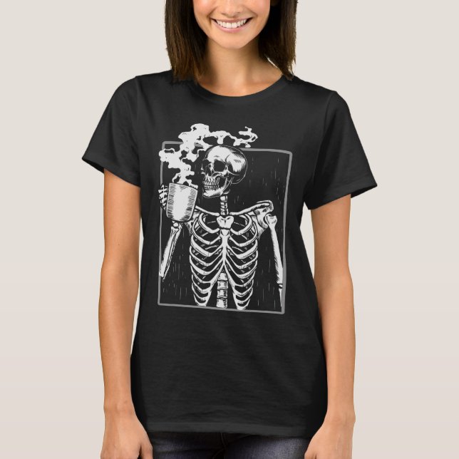 T-shirt Squelette Boire Café Amusant Crâne Hommes Femmes H (Devant)