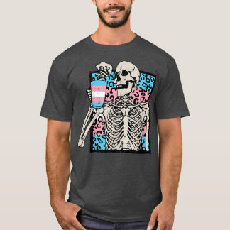 T-shirt Squelette Boire Café LGBT Transgenre Leopard