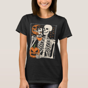 T-shirt Squelette Boire Café Lover Halloween Crâne WM