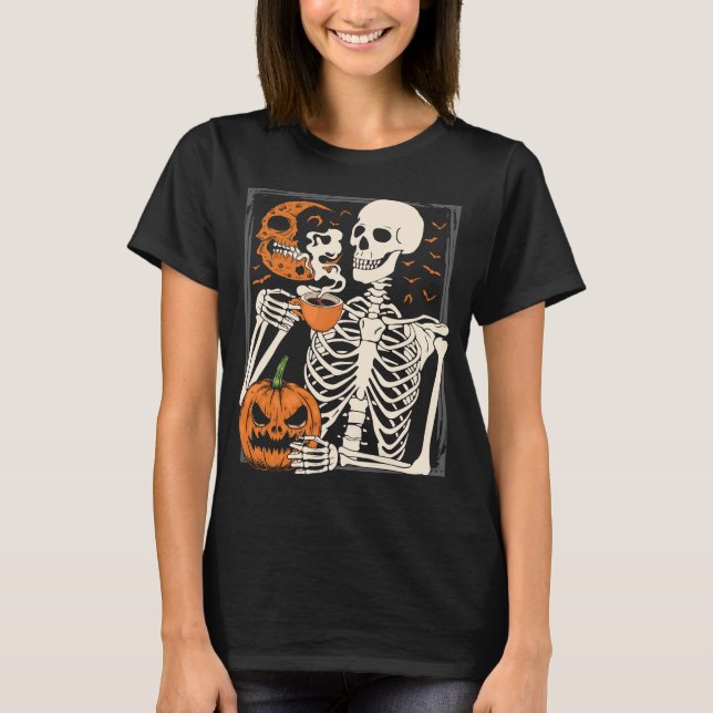 T-shirt Squelette Boire Café Lover Halloween Crâne WM (Devant)