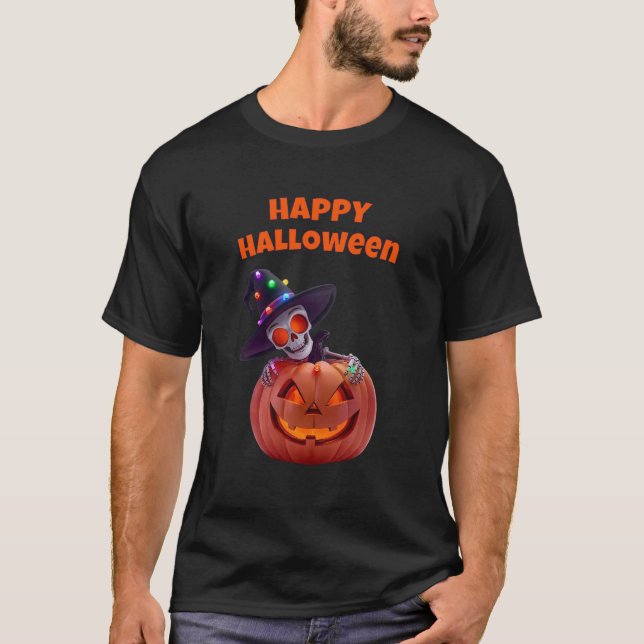 T-shirt Squelette brillant et magie d'Halloween Citrouille (Devant)