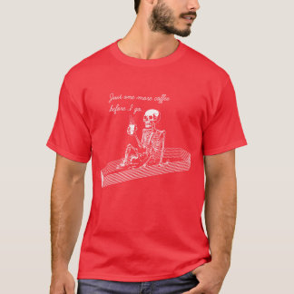 T-shirt squelette buvant du café dans l'ami cercueil