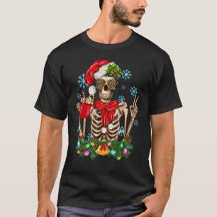 T-shirt Squelette buveur de café Noël Crâne Chapeau de Pèr