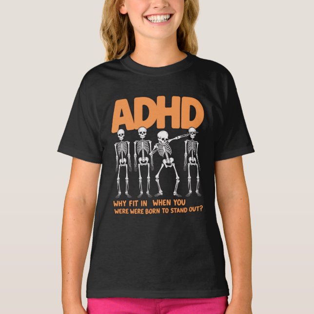 T-shirt Squelette Dabbing ADHD (Devant)