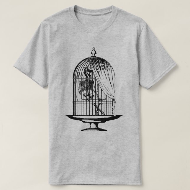 T-shirt Squelette dans une cage à oiseaux (Design devant)