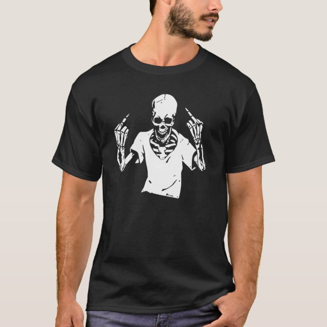 T-shirt Squelette de doigt moyen main drôle Halloween Cost (Devant)