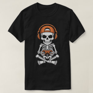 T-shirt Squelette de gamer cool avec casque et manette