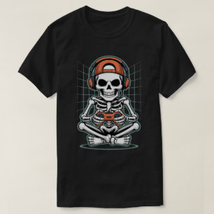 T-shirt Squelette de gamer cool avec casque et manette