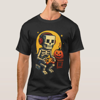 T-shirt Squelette de Halloween pour joueurs Pixel Vidéo Je