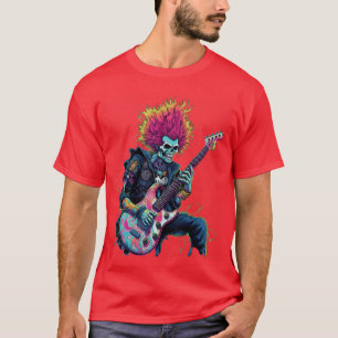 T-shirt Squelette de Rock Punk jouant du Graphique de Guit