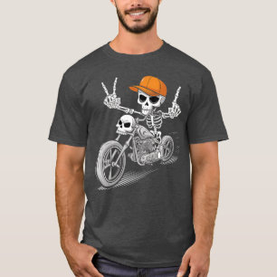 T-shirt Squelette de rockeur sur moto Halloween punk cool