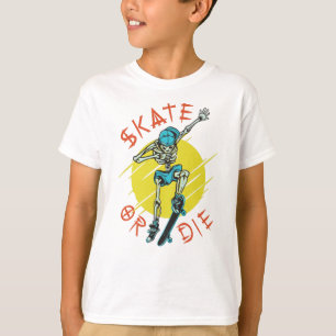 T-shirt Squelette de skateboard ou mourir