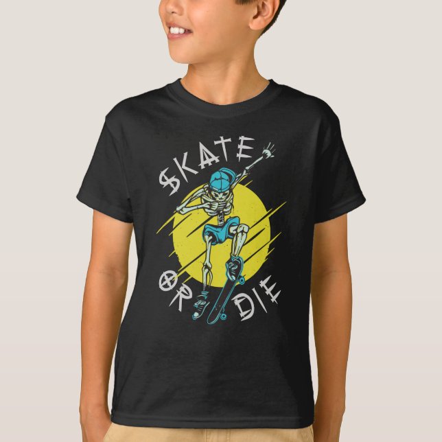 T-shirt Squelette de skateboard ou mourir (Devant)