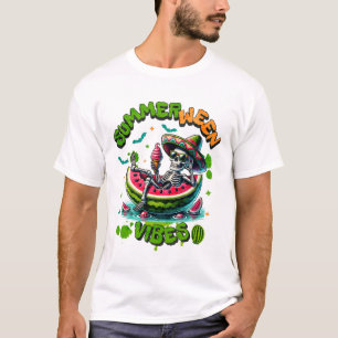 T-shirt Squelette de Summerween sur bateau en pastèque gla