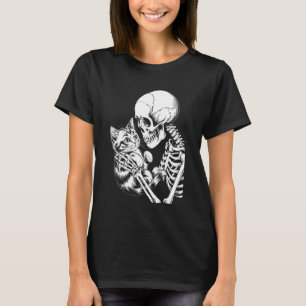 T-shirt Squelette d'Halloween tenant un chat Saison effray