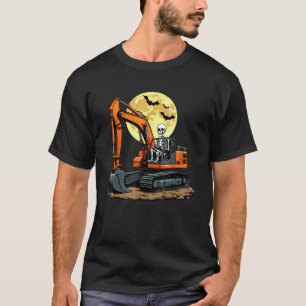 T-shirt Squelette drôle conduisant une excavatrice Hallowe