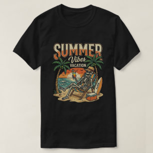 T-shirt Squelette drôle se relaxant sur la plage / été eff