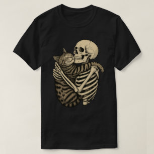 T-shirt Squelette effrayant et câlin de chat – Halloween m