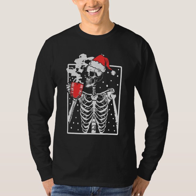 T-shirt Squelette en détresse Crâne souriant buvant du caf (Devant)