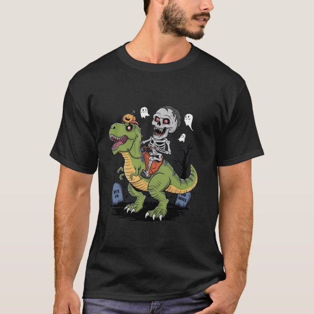 T-shirt squelette équitation maman dinosaure t rex hallowe (Devant)
