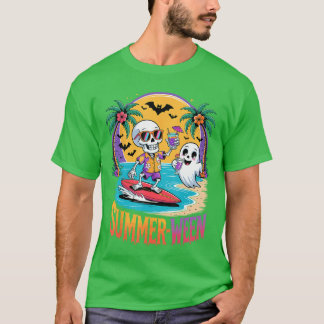 T-shirt Squelette Fantôme Plage Effrayante Vacances Fête d