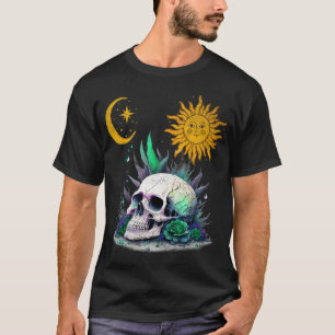 T-shirt Squelette floral vintage rétro mystère lune plat