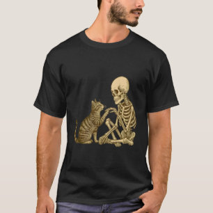T-shirt Squelette jouant avec un chat Halloween mignon pou