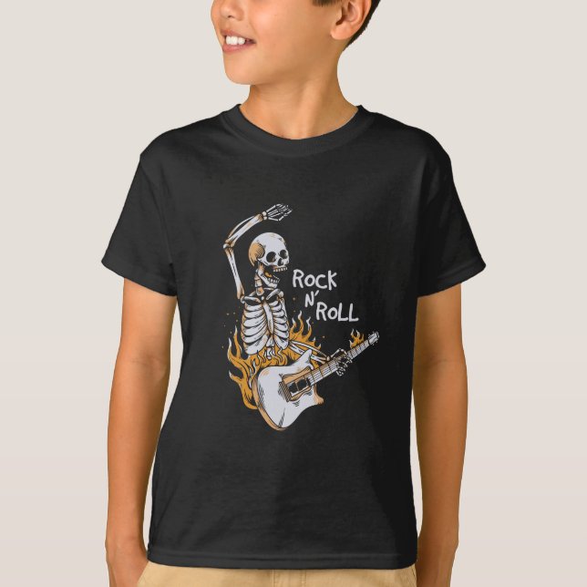 T-shirt Squelette jouant de la guitare avec feu (Devant)
