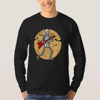 T-shirt Squelette jouant de la guitare rock lune Halloween