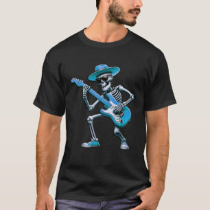 T-shirt Squelette Jouant Guitare Électrique En Casquette R