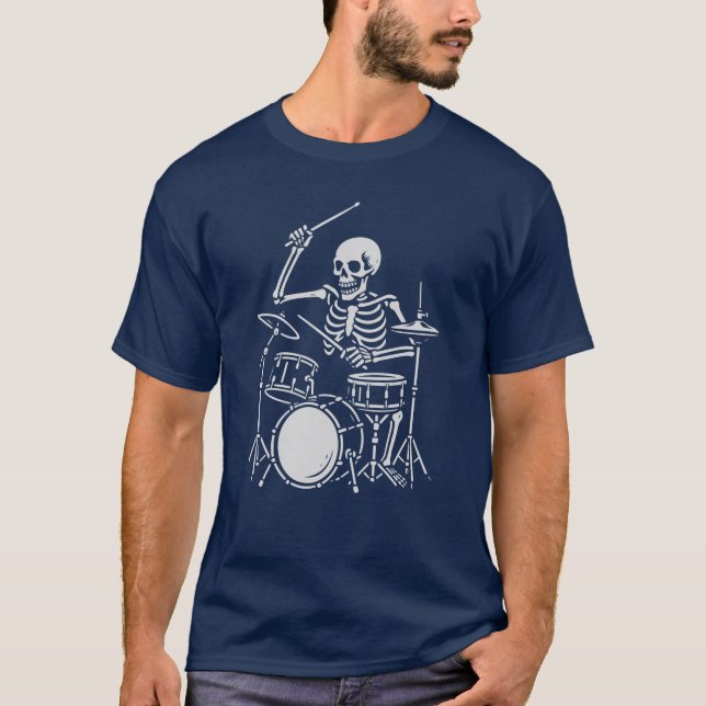 T-shirt squelette joue la batterie (Devant)