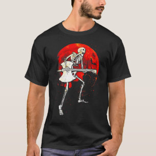 T-shirt Squelette Jouer Guitare Electrique Acoustique Hall