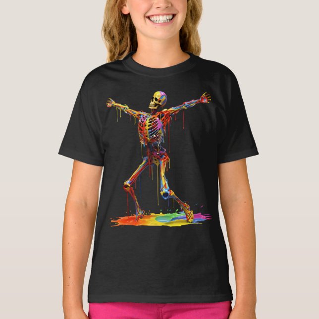 T-shirt Squelette joyeux : Danse des couleurs (Devant)