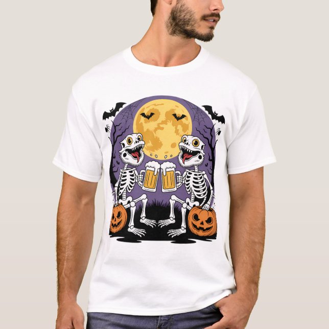 T-shirt Squelette Lizards Halloween Bière Cheveux (Devant)