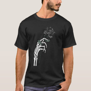 T-shirt Squelette main noir Rose Fleur Goth Punk 2