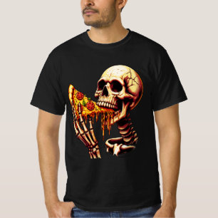 T-shirt Squelette mangeant de la pizza
