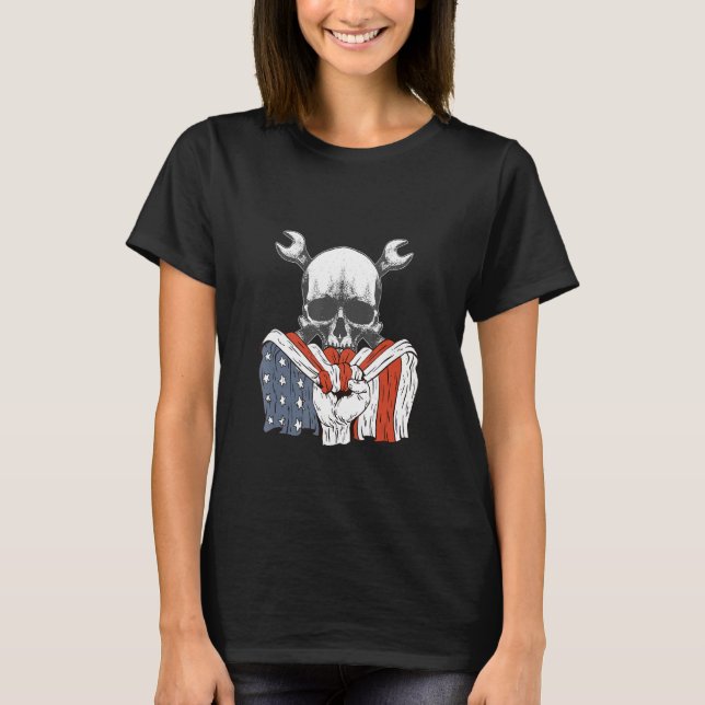 T-shirt Squelette mécanique avec drapeau américain (Devant)