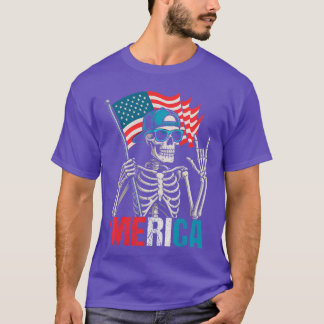 T-shirt Squelette Merica Rock Drapeau Américain Patriotiqu