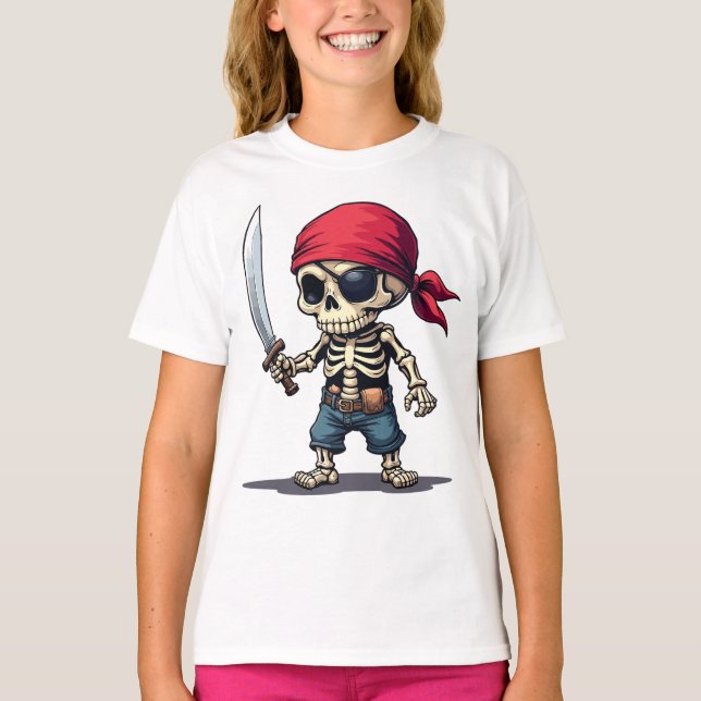 T-shirt Squelette pirate avec épée (Devant)