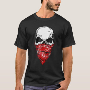 T-shirt Squelette sans peur Tête de crâne rouge Bandana 