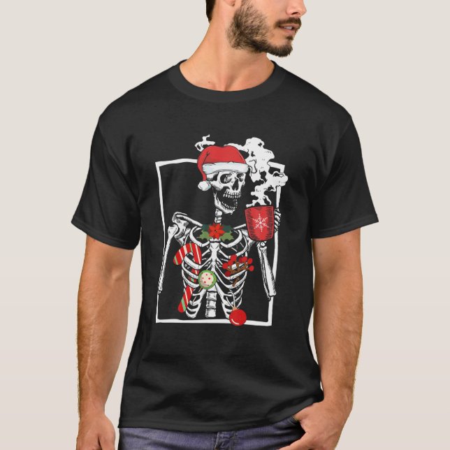 T-shirt Squelette souriant Crâne Boire Café Latte Chris (Devant)