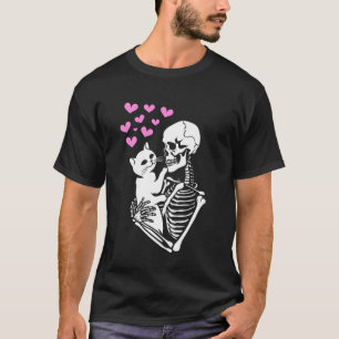 T-shirt Squelette tenant Chat Cute Kitty Lover Drôle Haute