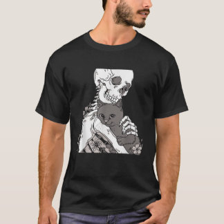 T-shirt Squelette tenant une chemise de chat Lazy Hallowee