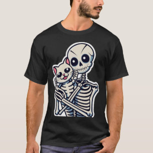 T-shirt Squelette tenant une chemise de chat Lazy Hallowee