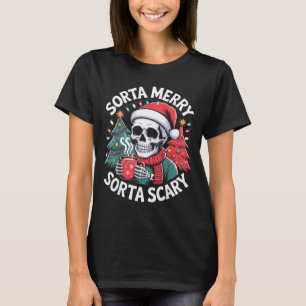 T-shirt Squelette un peu joyeux avec chapeau de Père Noël