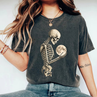 T-shirt Squelette Vintage au Clair de Lune Tenant la Plein