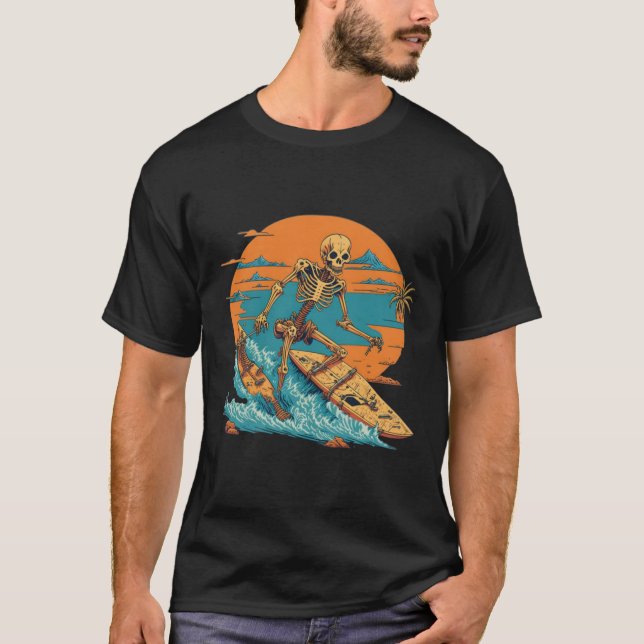 T-shirt Squelette vintage Plage surfer (Devant)