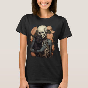 T-shirt Squelette Vintage Tenant Un Chat Noir Halloween Go