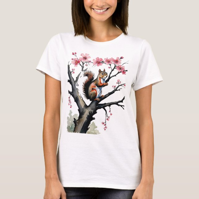 T-shirt Squirrel In A Pink Cherry Blossom Tree (Devant)